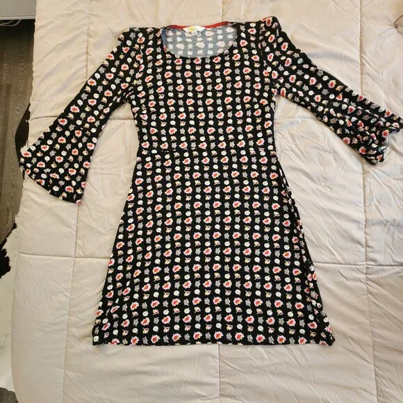 Boden Miriam Jersey Tunic Dress Midi Bell Sleeve Black Floral - Picture 2 of 10